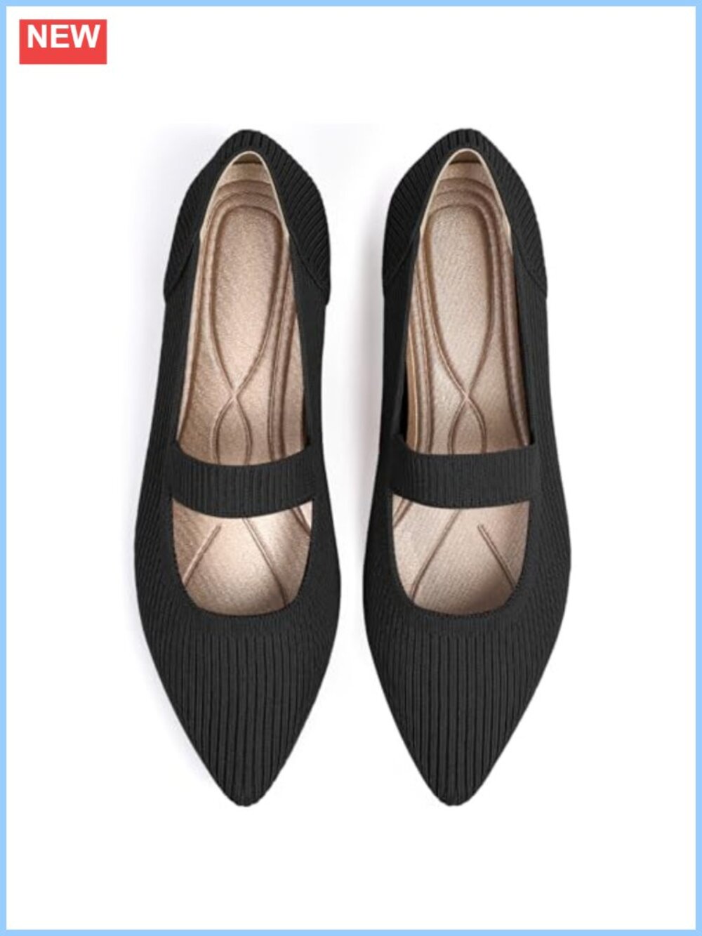 Women's Knit Mary Jane Flats Pointed Toe Washable Comfortable Dressy